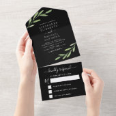 Greenery Black Simple Elegant Wedding All In One Einladung (Abreißen)