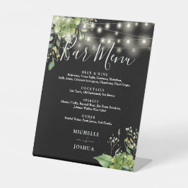 Greenery Black String Lights Wedding Bar Menu Sockelschild