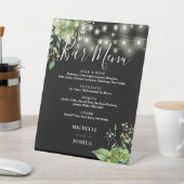 Greenery Black String Lights Wedding Bar Menu Sockelschild (In SItu)