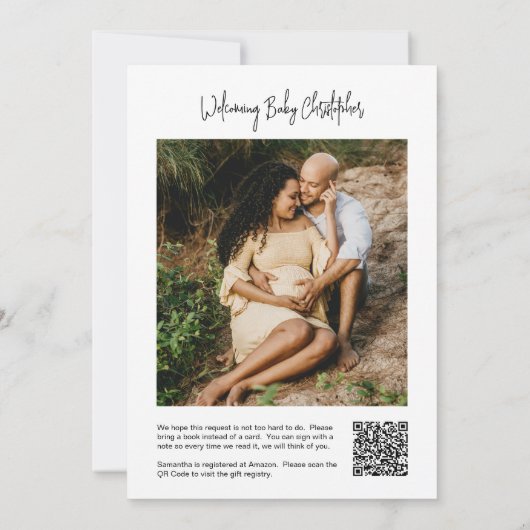 Greenery Blätter Baby Shower Registry QR Code Foto Einladung (Rückseite)