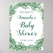 Greenery Blätter Babydusche Poster (Vorne)