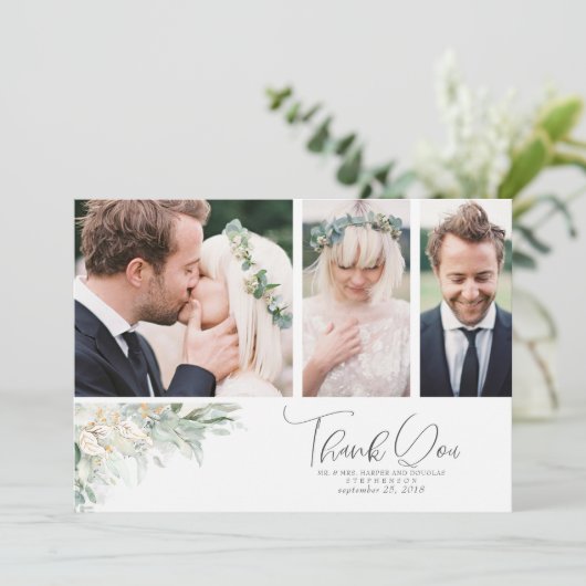 Greenery Blätter Boho Wedding Danke Foto (Stehend Vorderseite)