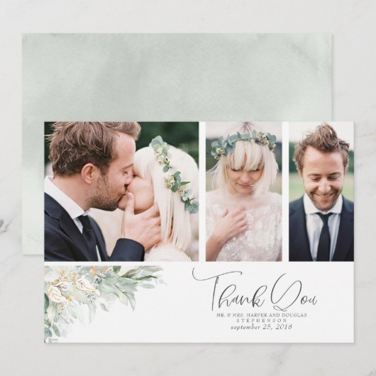 Greenery Blätter Boho Wedding Danke Foto (Vorne/Hinten)