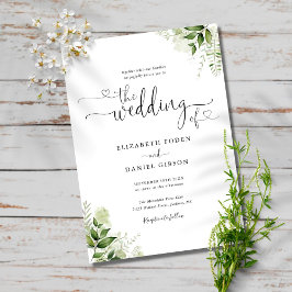 Greenery Blätter Chic Hearts Script Foto Wedding Einladung