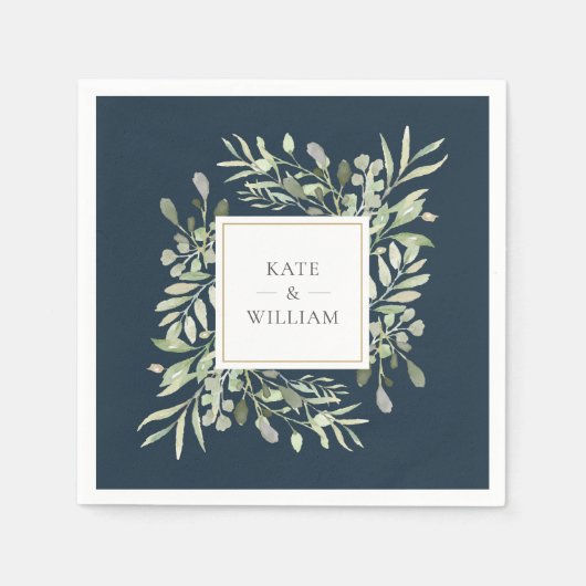 Greenery Blätter Deep Sea Blue Serviette (Vorderseite)