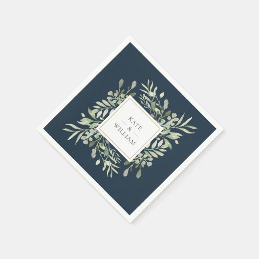 Greenery Blätter Deep Sea Blue Serviette (Ecke)