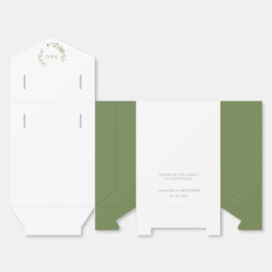 Greenery Blätter Elegant Monogram Wedding custom Geschenkschachtel (Ungefaltet)