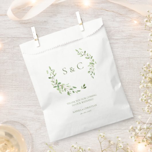 Greenery Blätter Elegant Monogram Wedding custom Geschenktütchen (Ausgeschnitten)