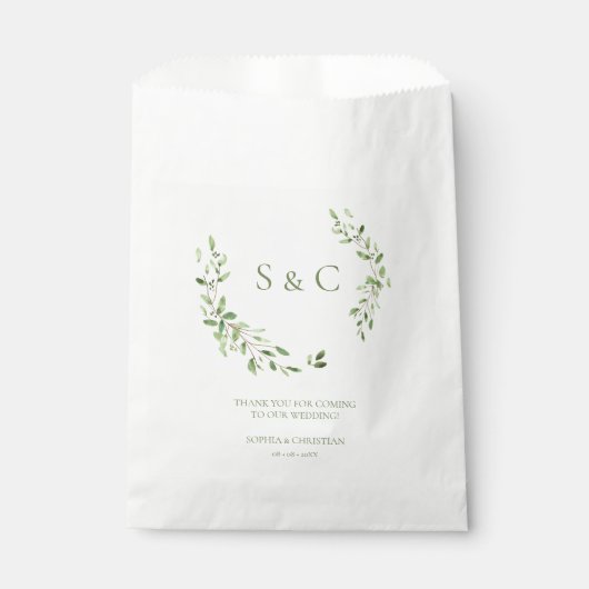 Greenery Blätter Elegant Monogram Wedding custom Geschenktütchen (Vorderseite)