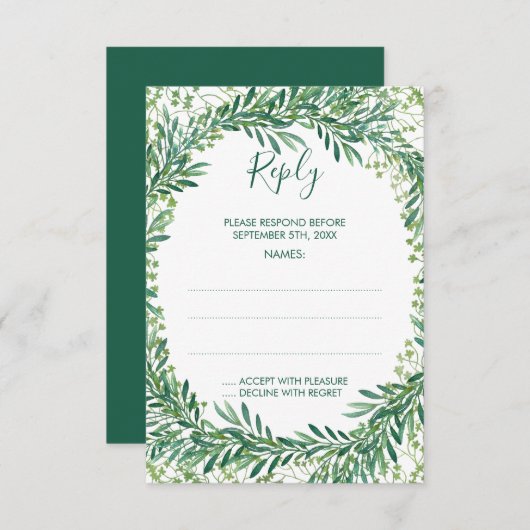 Greenery-Blätter Monogramm-Antwortkarten RSVP Karte (Vorne/Hinten)
