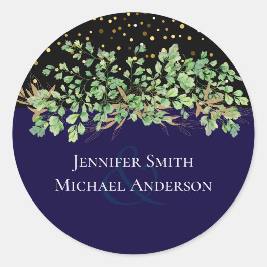 GREENERY Blätter Night Sky Wedding Runder Aufkleber (Vorderseite)