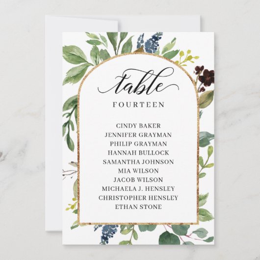 Greenery Blätter Tischnummer Seating Chart Cards (Vorderseite)