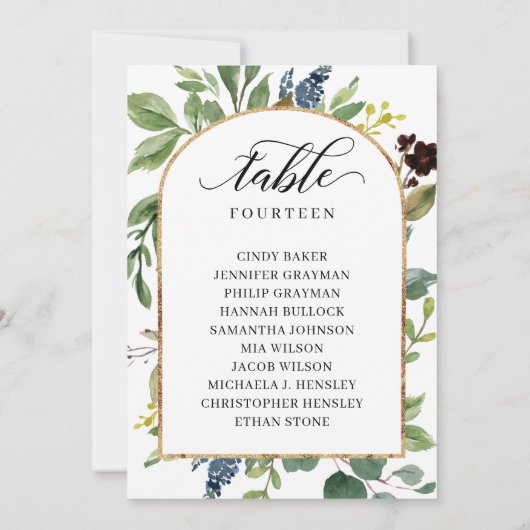 Greenery Blätter Tischnummer Seating Chart Cards (Rückseite)
