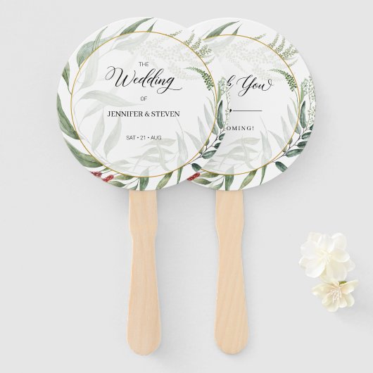Greenery Blätter Wreath Wedding Willkommen Fächer (Vorne und Hinten)