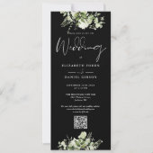 Greenery Bloral Black and White QR Code Hochzeit Einladung (Vorderseite)