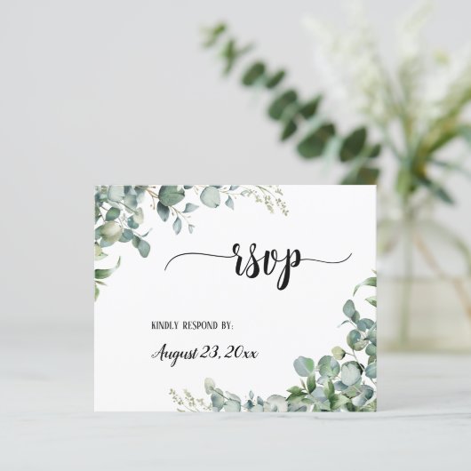 Greenery Bloral Eucalyptus Wedding RSVP Respond (Stehend Vorderseite)