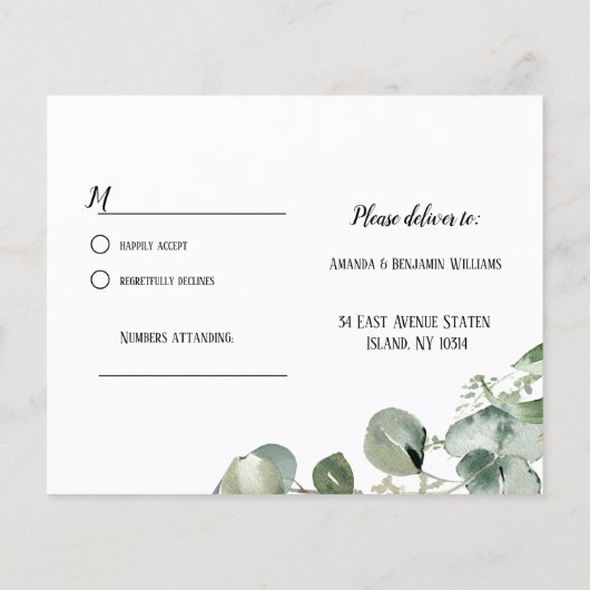 Greenery Bloral Eucalyptus Wedding RSVP Respond (Rückseite)