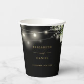 Greenery Bloral String Lights Black Gold Wedding Pappbecher (Rückseite)