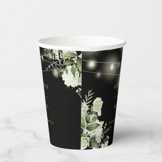 Greenery Bloral String Lights Black Gold Wedding Pappbecher (Rechts)