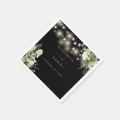 Greenery Bloral String Lights Black Gold Wedding Serviette (Ecke)
