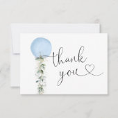Greenery Blue Balloon Danke, Card Dankeskarte (Vorderseite)