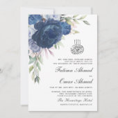 Greenery Blue Floral QR Code Muslim Hochzeit Einladung (Vorderseite)