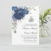 Greenery Blue Floral QR Code Muslim Hochzeit Einladung (Stehend Vorderseite)