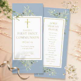 Greenery Blue Holy Communion Prayer Card Lesezeich