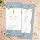 Greenery Blue Holy Communion Prayer Card Lesezeich