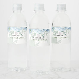Greenery Blue Hydrangea Baby Dusche Wasserflaschenetikett