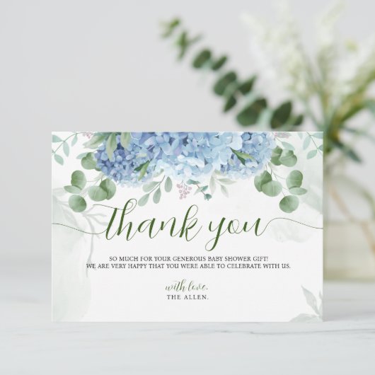 Greenery Blue Hydrangea Danke Baby Shower (Stehend Vorderseite)