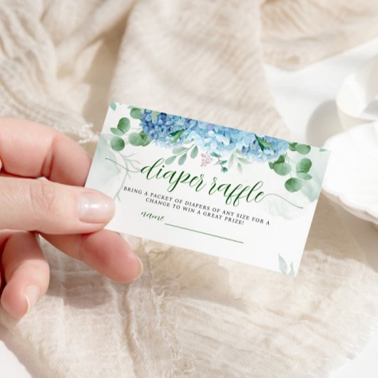 Greenery Blue Hydrangea Diaper Raffle Baby Dusche Begleitkarte
