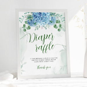 Greenery Blue Hydrangea Diaper Raffle Baby Dusche Poster