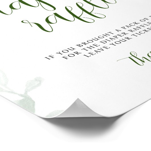 Greenery Blue Hydrangea Diaper Raffle Baby Dusche Poster (Ecke)