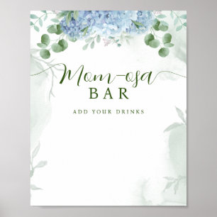 Greenery Blue Hydrangea Mama-osa Baby Dusche Poster