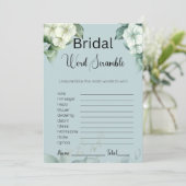 Greenery & Blume Bridal Blue Word Scramble Game Einladung (Stehend Vorderseite)