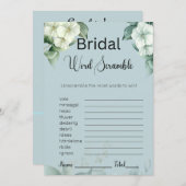 Greenery & Blume Bridal Blue Word Scramble Game Einladung (Vorne/Hinten)