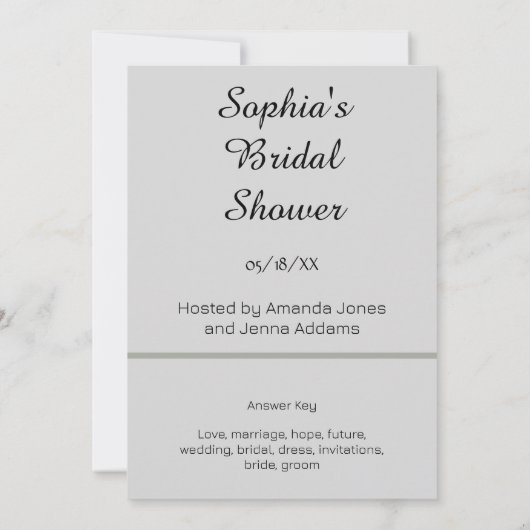 Greenery & Blume Bridal Gray Word Scramble Game Einladung (Rückseite)