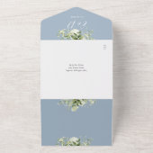 Greenery Blumenschrift Dusty Blue QR Code Wedding All In One Einladung (Außenbereich)