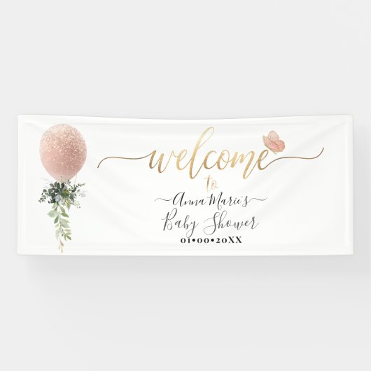 Greenery Blush Glitzer Ballon Alle Veranstaltungen Banner (Horizontal)