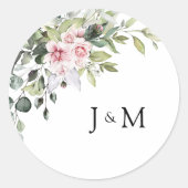 Greenery Blush Pink Wedding Classic Round Sticker (Vorderseite)
