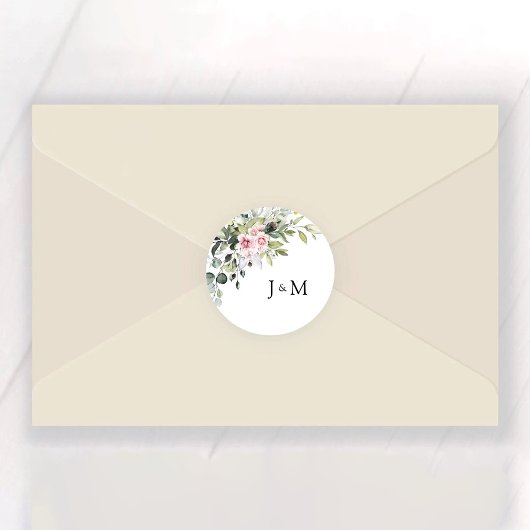 Greenery Blush Pink Wedding Classic Round Sticker