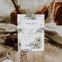 Greenery Blush Pink Wedding Einladung Bauchband