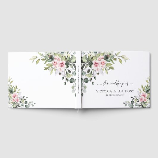 Greenery Blush Pink Wedding Guest Book Gästebuch (Voll)