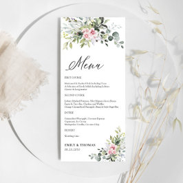 Greenery Blush Pink Wedding Menu Menükarte
