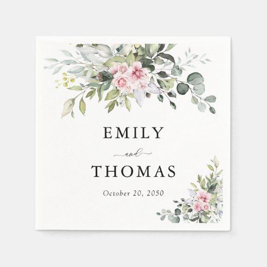 Greenery Blush Pink Wedding Napkins Serviette (Vorderseite)