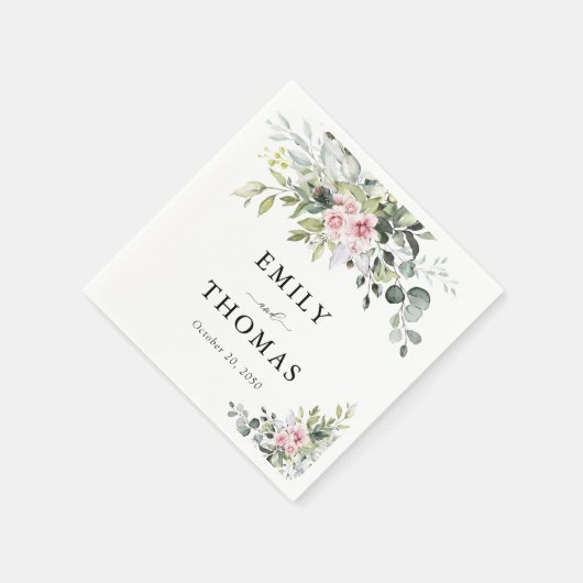 Greenery Blush Pink Wedding Napkins Serviette (Ecke)