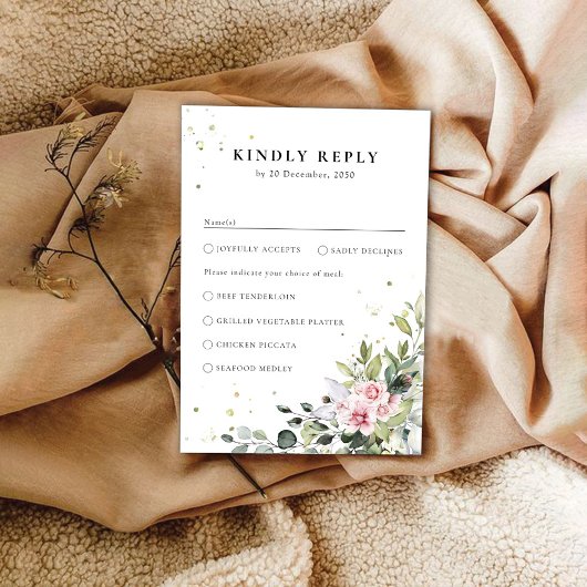 Greenery Blush Pink Wedding RSVP Card Karte