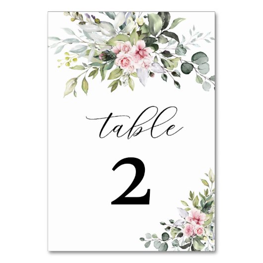 Greenery Blush Pink Wedding Tischnummern (Vorderseite)