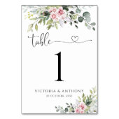 Greenery Blush Pink Wedding Tischnummern (Rückseite)